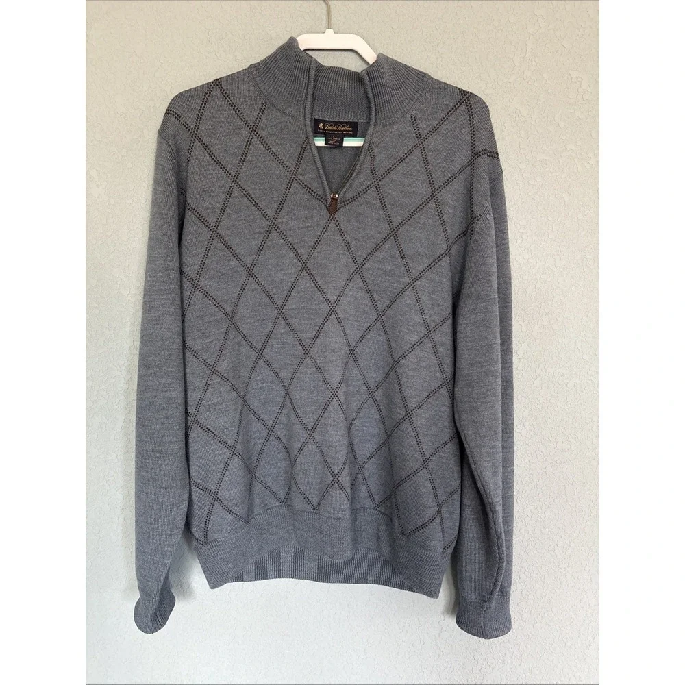 Brooks Brothers Extra Fine 100% Merino Wool 1/4 Zip Sweater Mens L