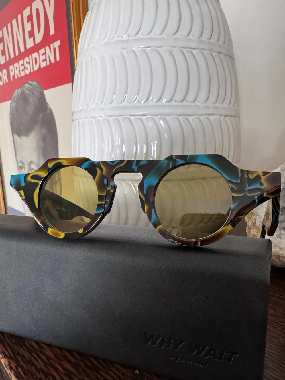 Why Wait David Siluon “Vintage 9593” sunglasses blue gold amber brown