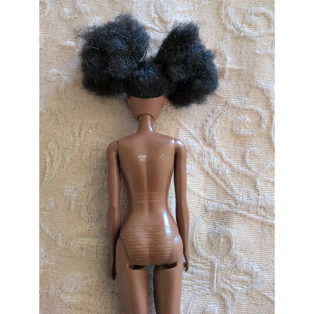 Barbie Doll African American Afro Curly Black Hair Blue Lipstick Lips Nude