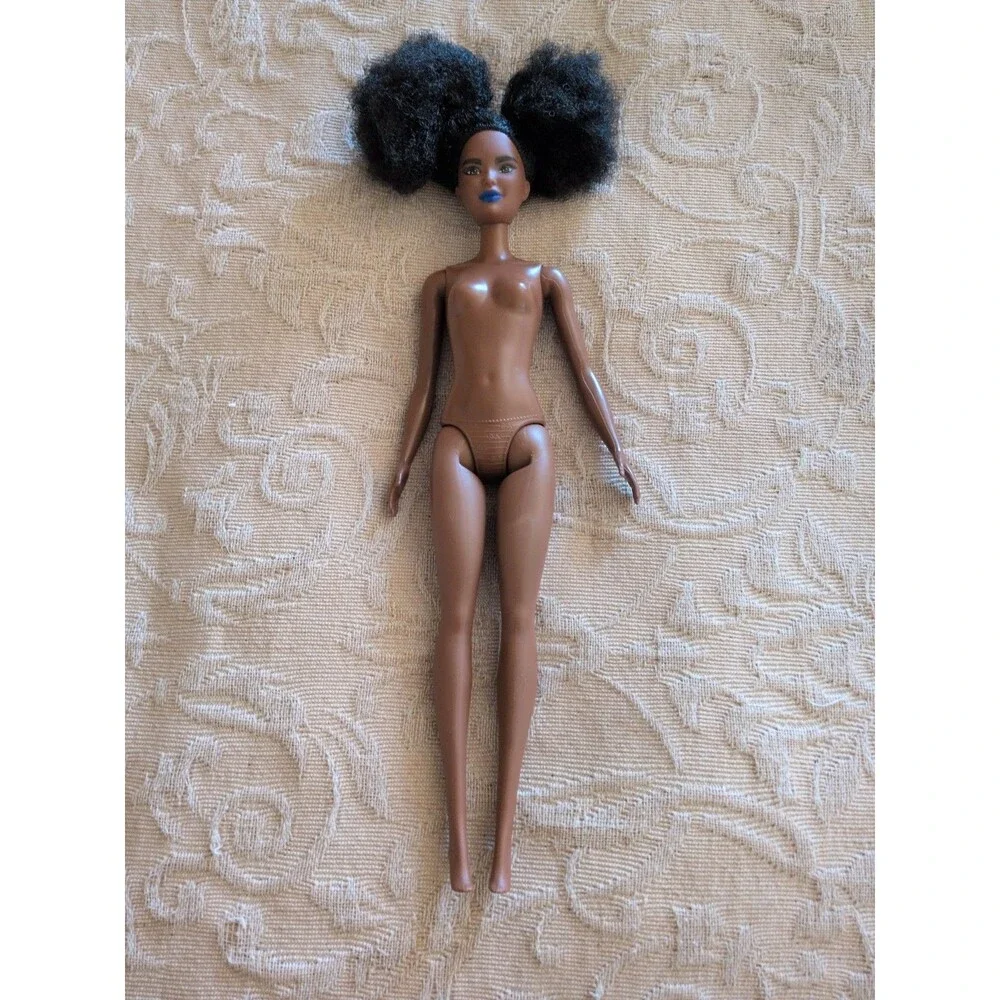 Barbie Doll African American Afro Curly Black Hair Blue Lipstick Lips Nude