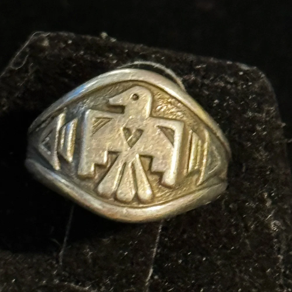 Vintage Native American Sterling Silver Thunderbird Ring Size 5.75