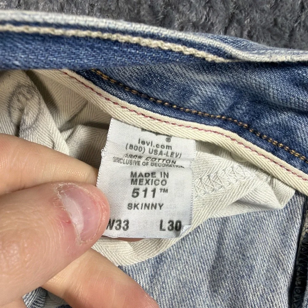 Levis 511 Jeans Mens 33x30 Blue Denim Straight Faded Light Wash Stretch Workwear