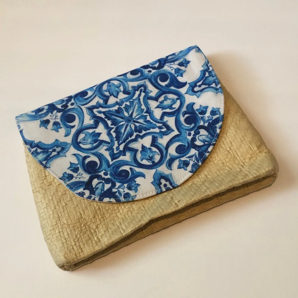 Dolce & Gabbana light blue straw clutch purse New