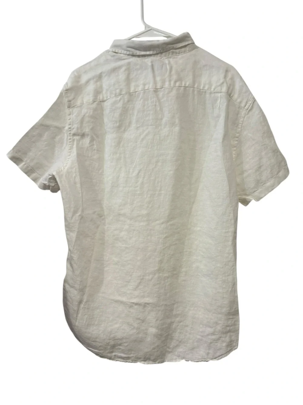 J.Crew Large Men’s White Linen Button Down Short Sleeve Shirt Slim Fit Casual To