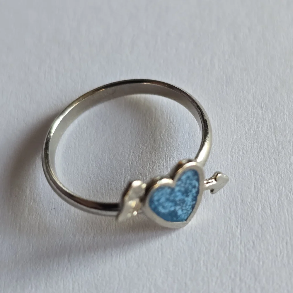 Vintage heart ring crushed turquoise silver tone blue size 3.75