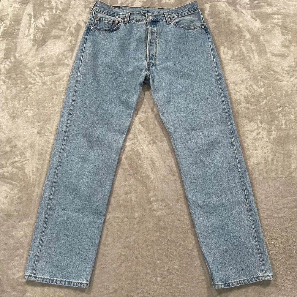 Vintage Levis 501 Jeans Mens 36x32 Blue Button Fly Made in USA Denim Light Wash