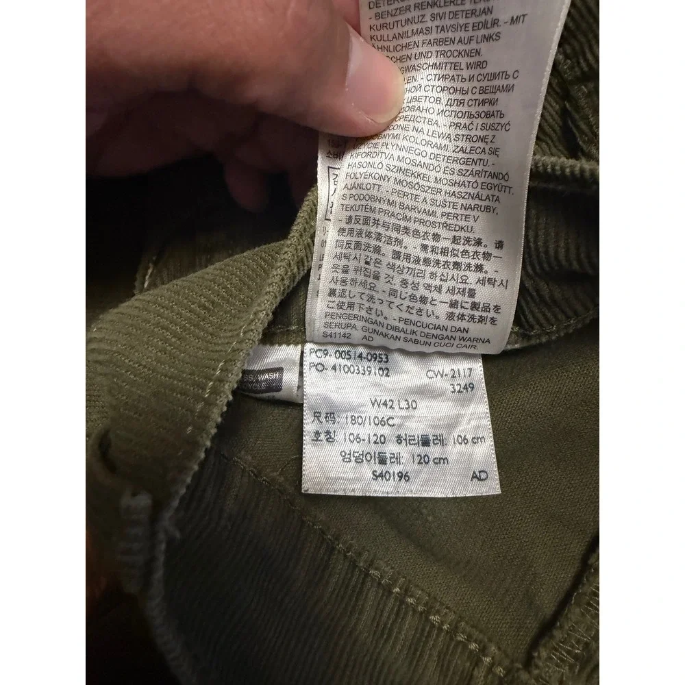 Levis 514 Straight Fit Corduroy Pants Mens 42x30 Olive Green 00514-0953