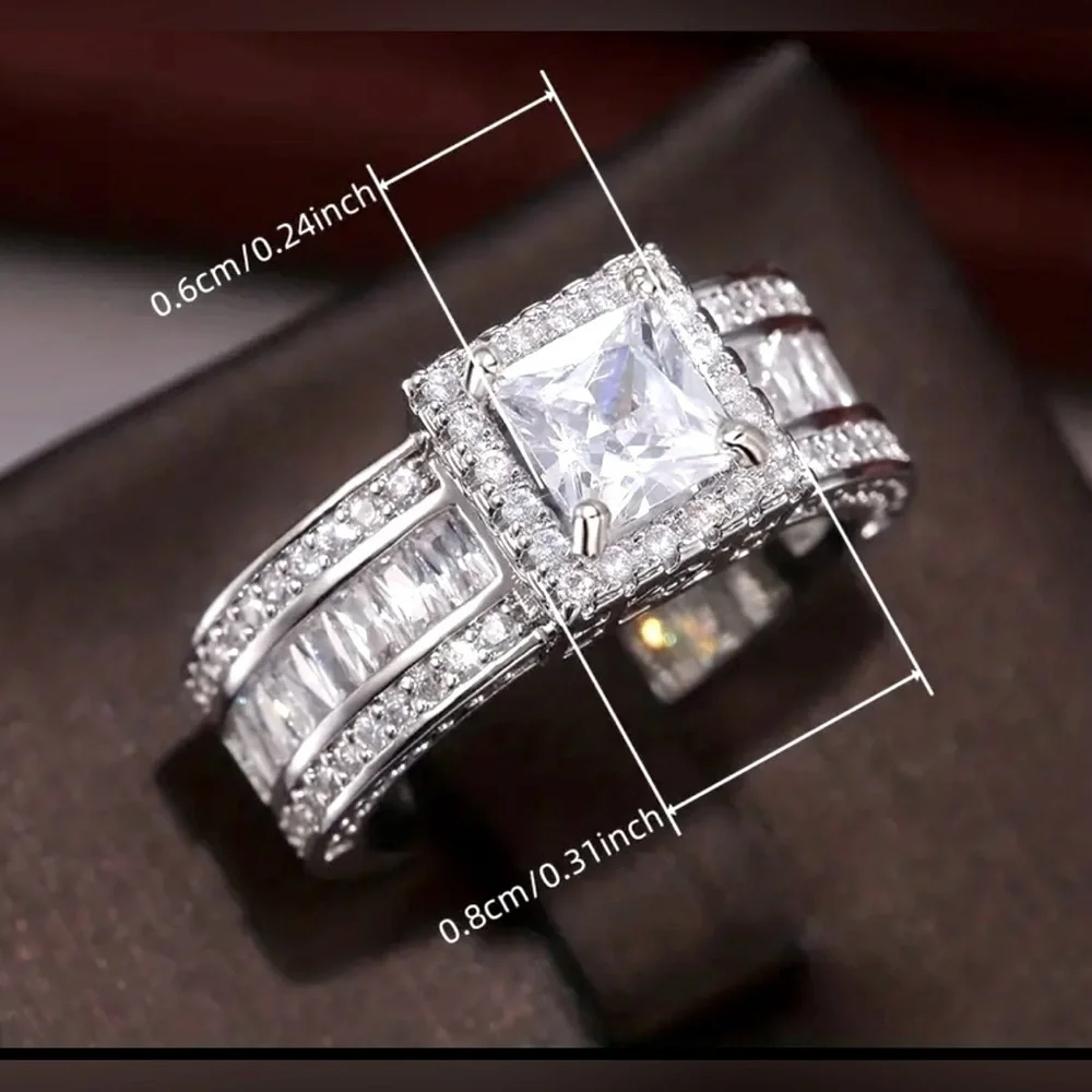 Diamond Zircon Ring with 4 Prong Halo setting, New, Size 6