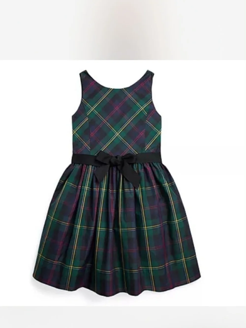 Polo by Ralph Lauren Green and Black Plaid Fit-and-Flare Dress with Bow