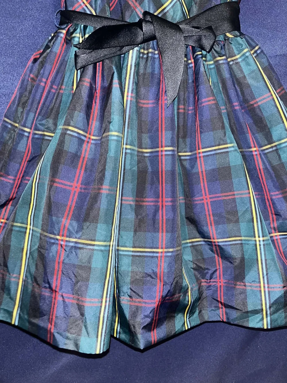 Polo by Ralph Lauren Green and Black Plaid Fit-and-Flare Dress with Bow