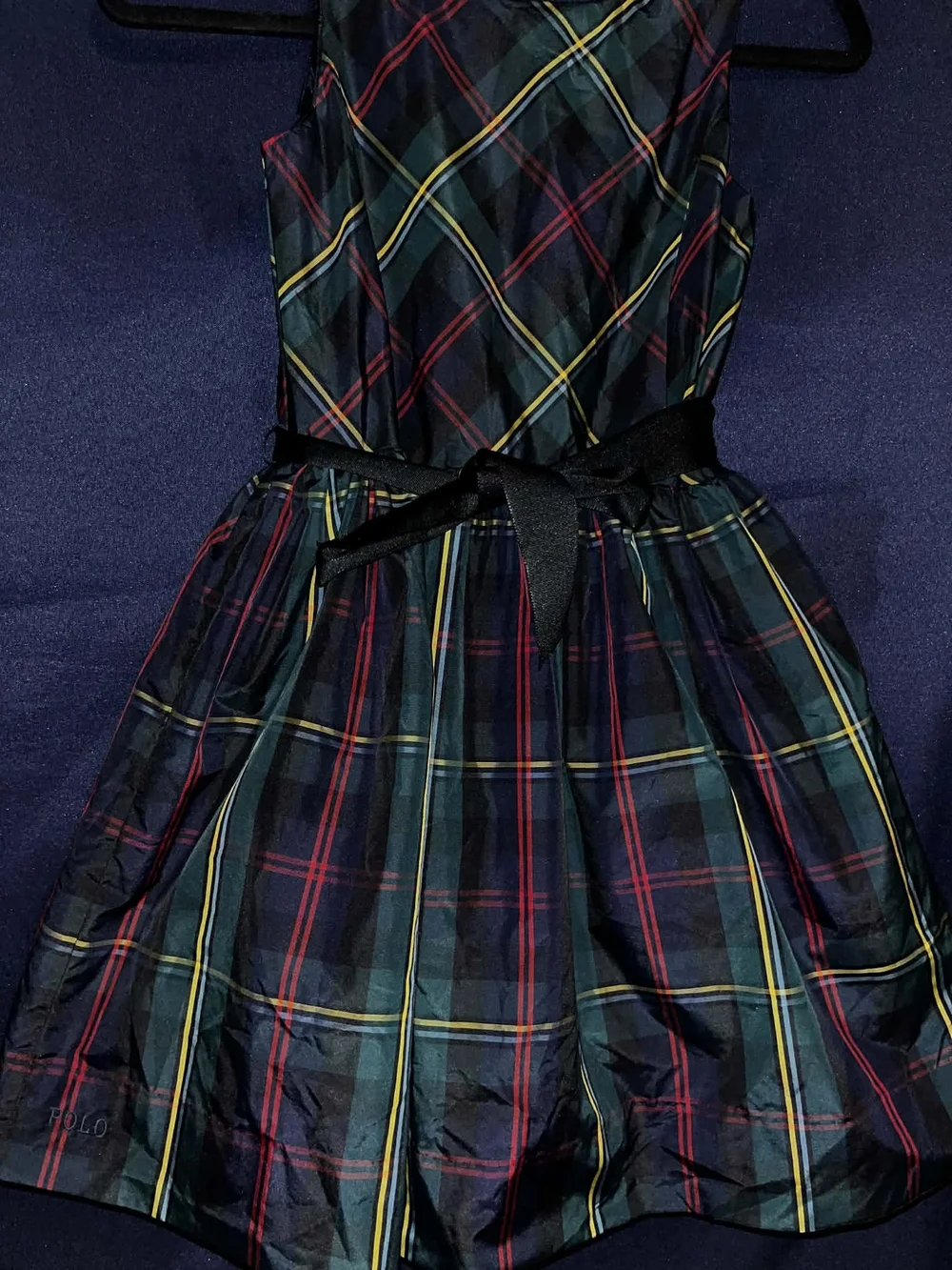 Polo by Ralph Lauren Green and Black Plaid Fit-and-Flare Dress with Bow
