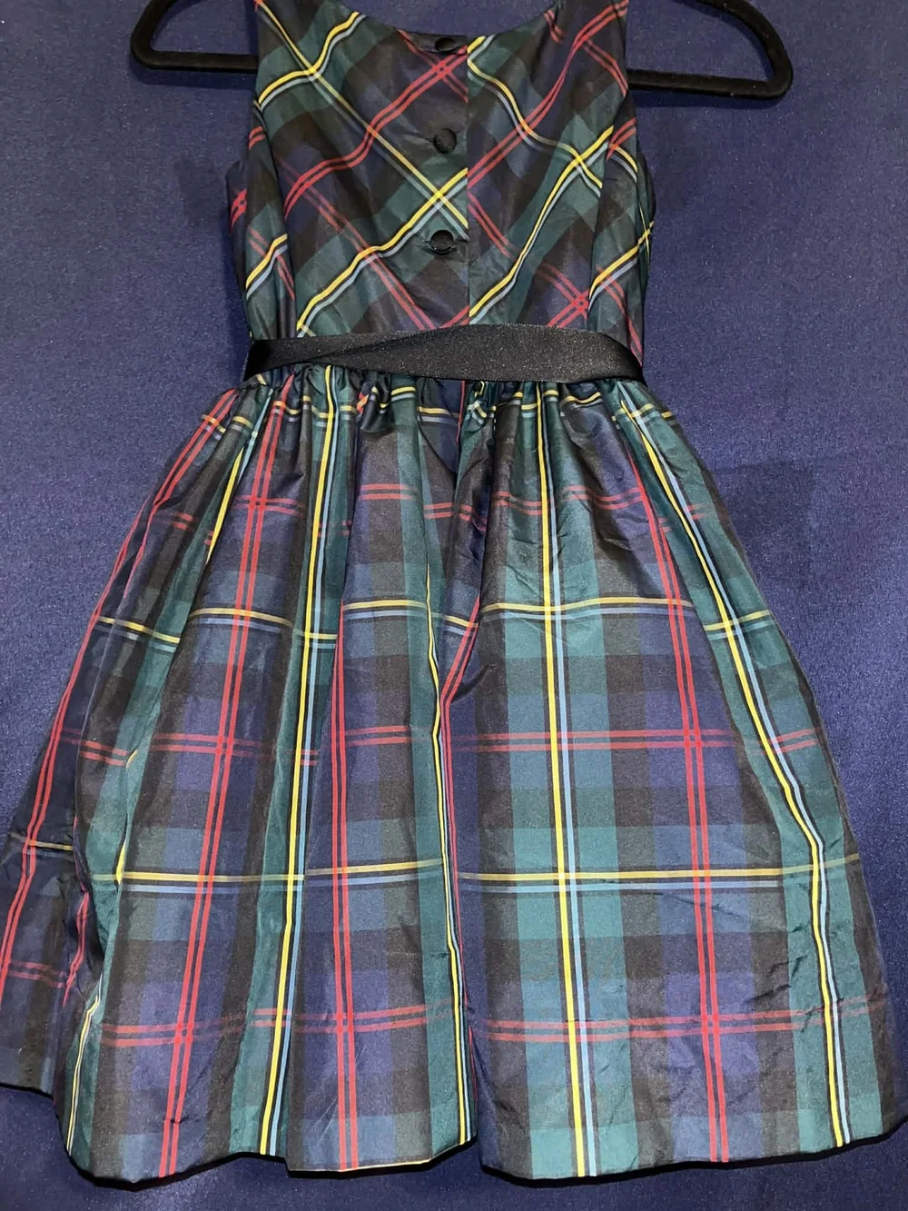Polo by Ralph Lauren Green and Black Plaid Fit-and-Flare Dress with Bow