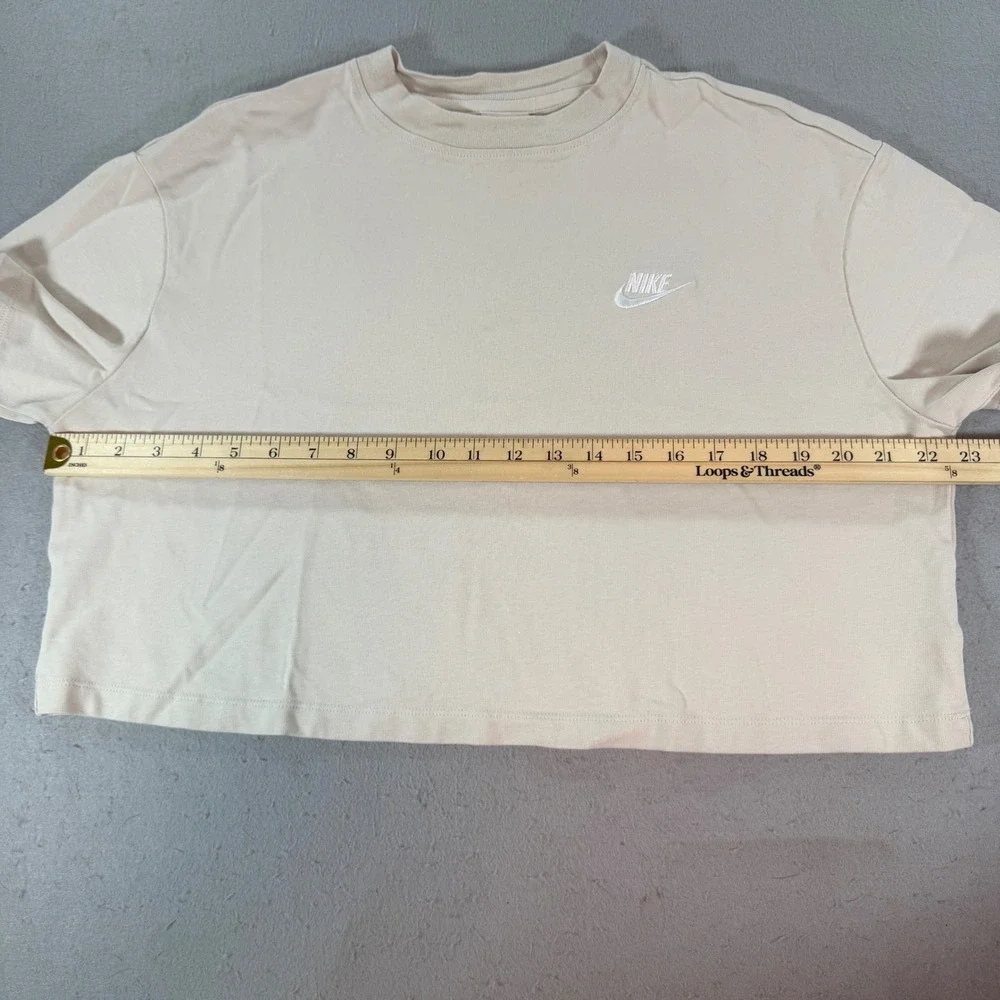 Nike Sportswear Essential Cropped Tee Beige Embroidered Logo Women's Large