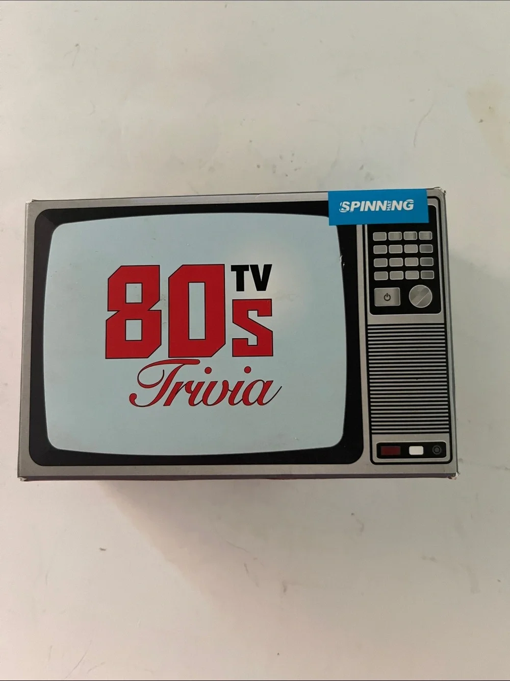 80s TV Trivia Game - Retro Box with Red and Light Blue Graphics