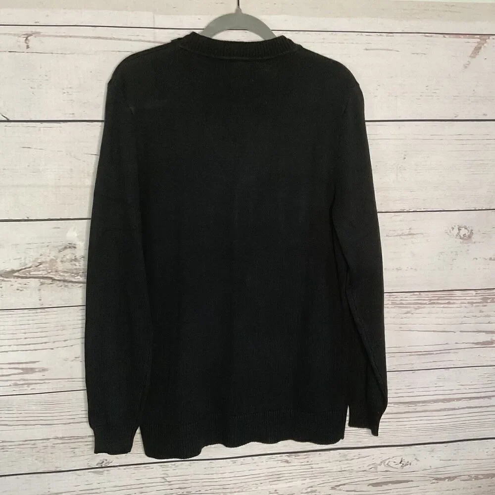 Tesla Men’s Size Medium M‎ V-Neck Cardigan Button Sweater in Black Embroidered