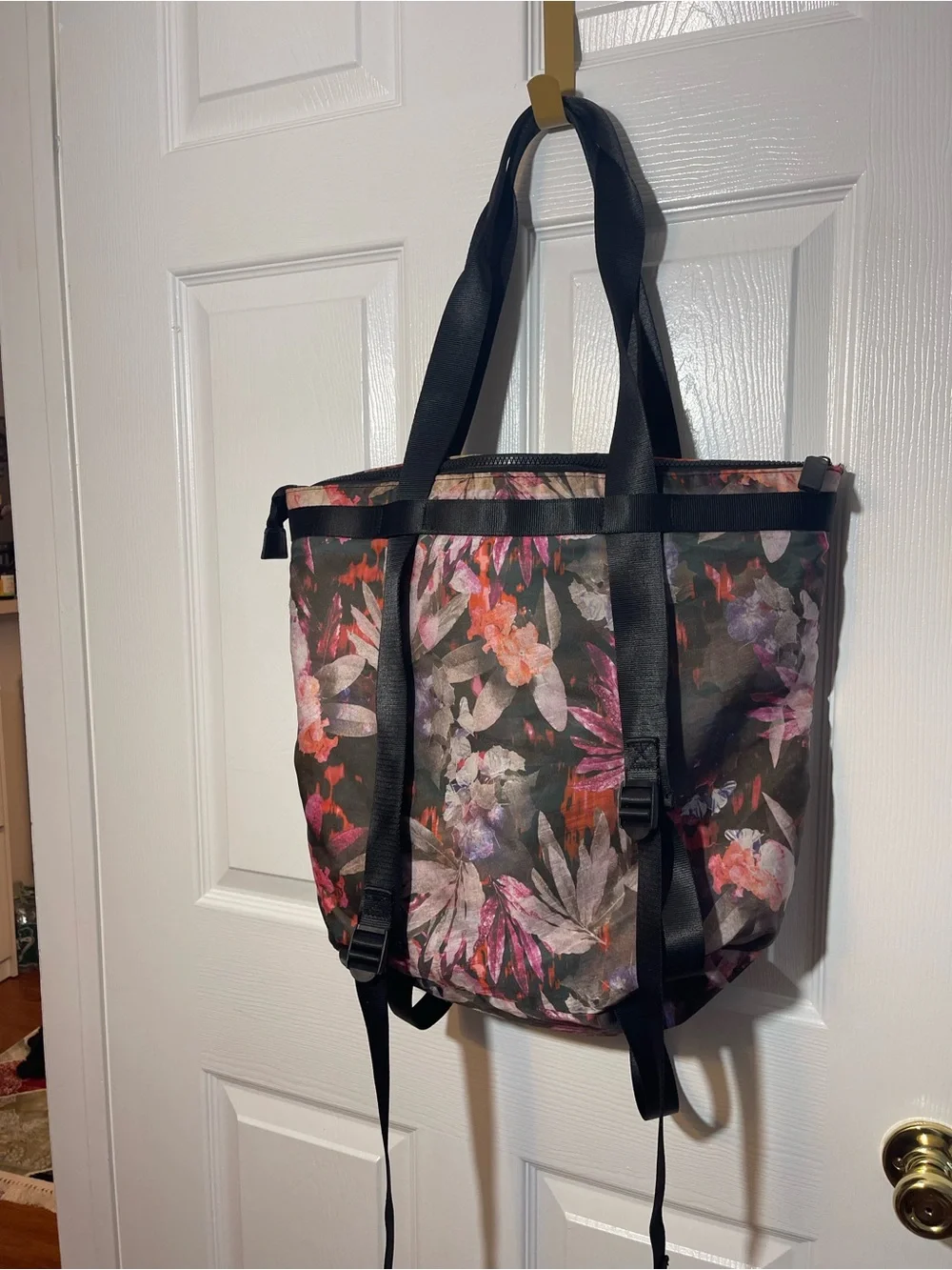 Danskin Floral Tote in Black with Pink and Purple Accents