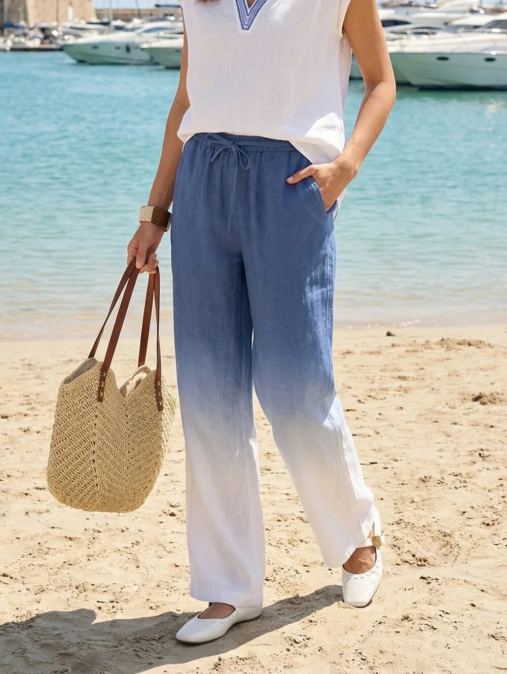 Lintico Linen Classic Pants Ombre Gradient Size Small Resort
