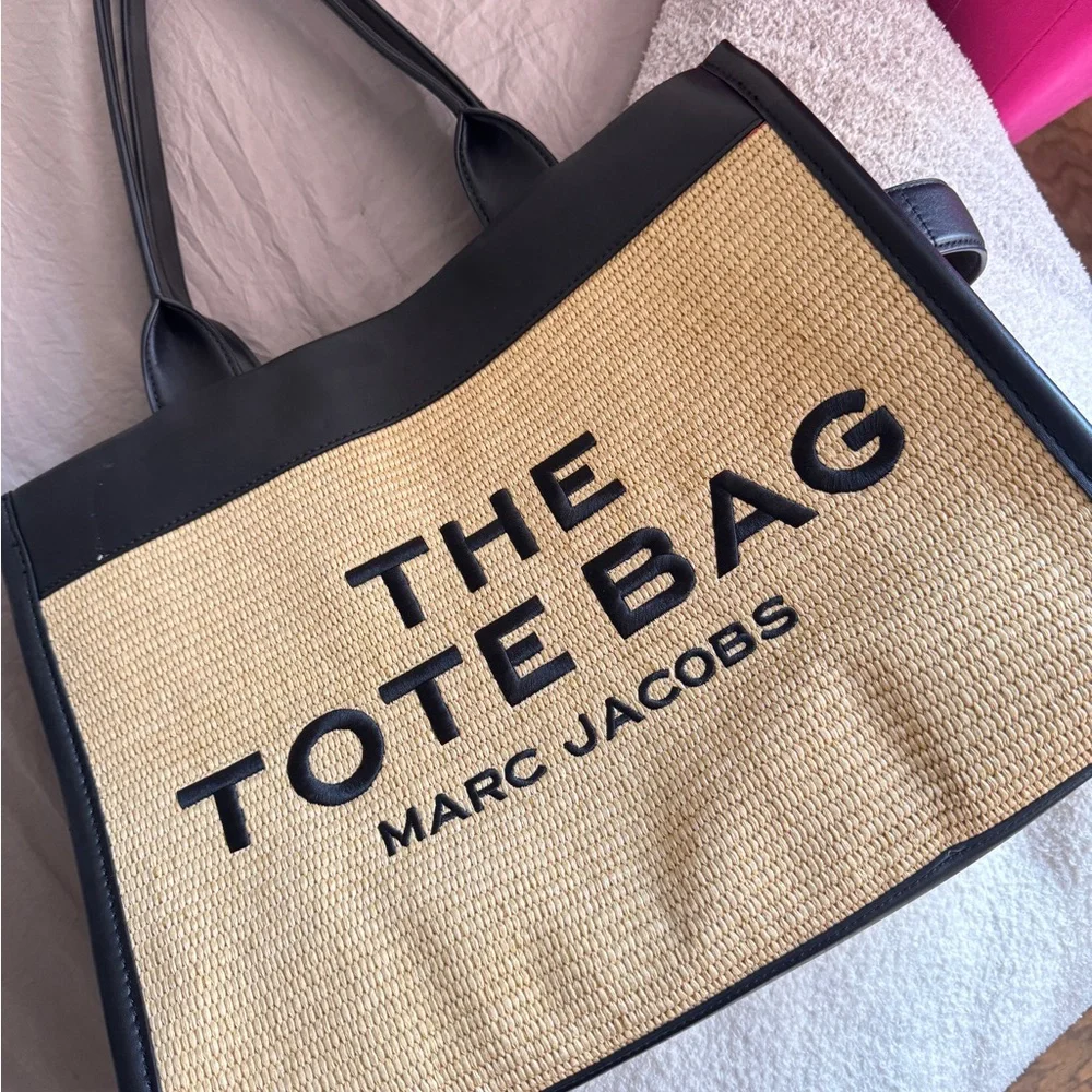 Marc Jacobs Black Tan Woven Large Tor Bag Leather Handbag