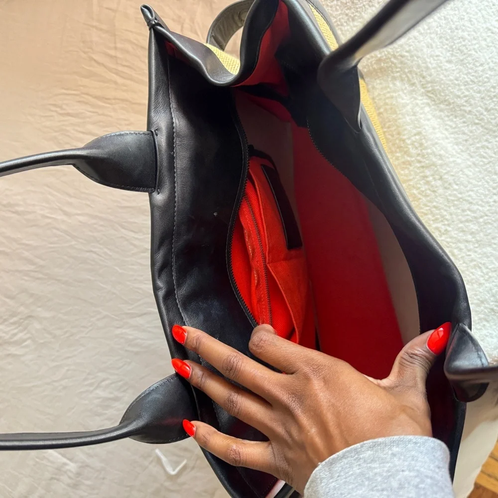 Marc Jacobs Black Tan Woven Large Tor Bag Leather Handbag