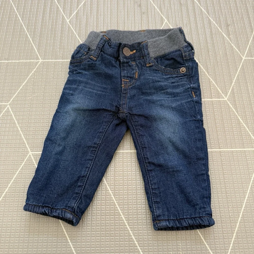 Gap Baby Fleece Lined Jeans 0-3 Months Straight Leg Dark Wash EUC