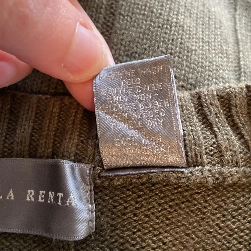 Oscar de la Renta Olive Green Long Sleeve Cable Knit Sweater Size Large