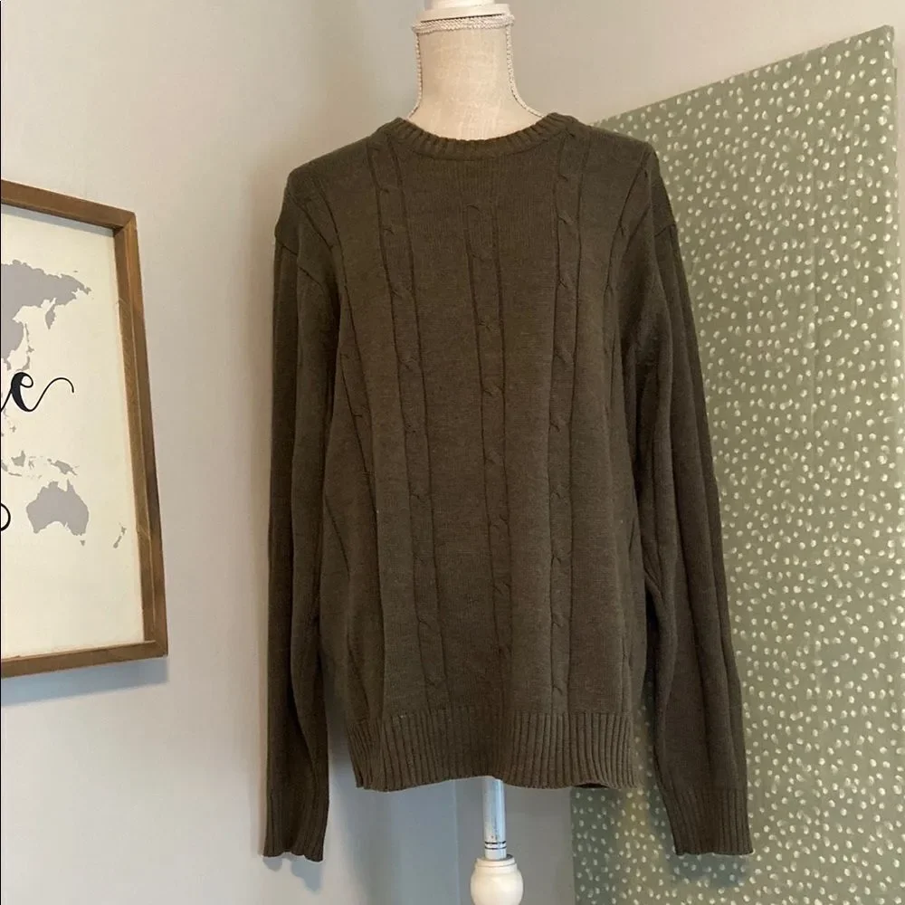 Oscar de la Renta Olive Green Long Sleeve Cable Knit Sweater Size Large