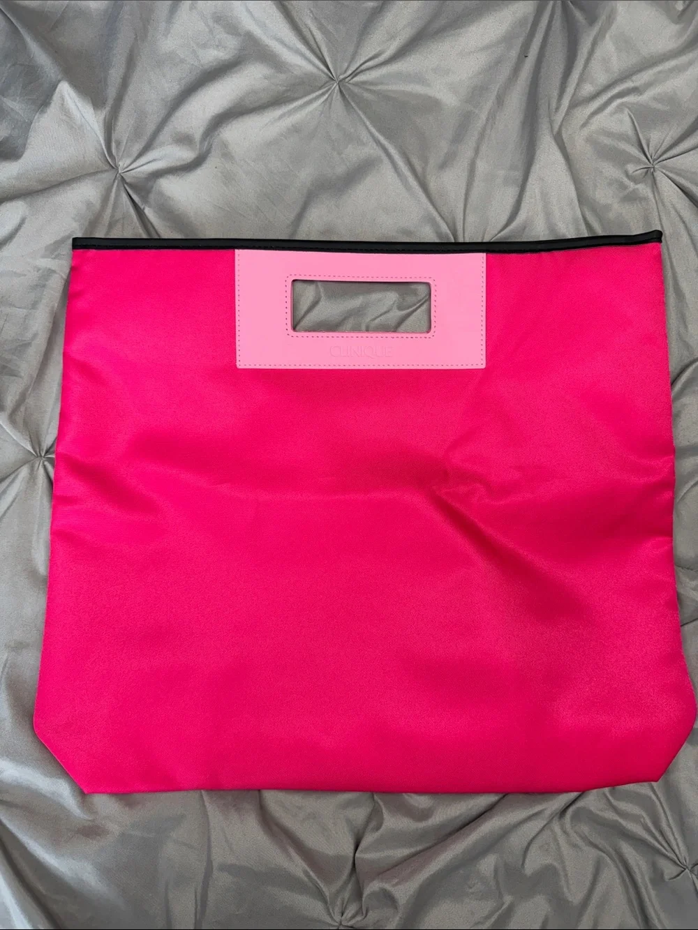 Clinique Bright Fuchsia Tote with Light Pink Handle Cutout - 4x15x17