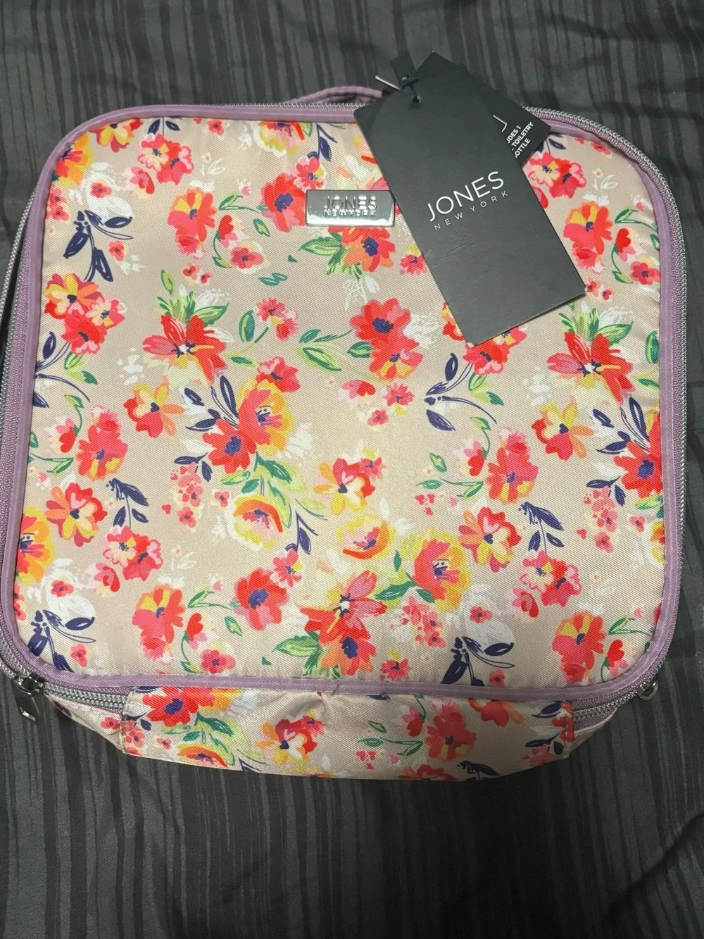 Jones New York Floral Cosmetic Case in Pink and Purple Trim