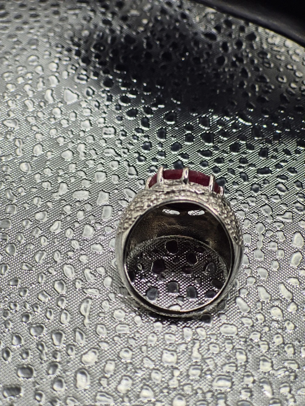 Genuine Large Red Ruby And Dianond Ring