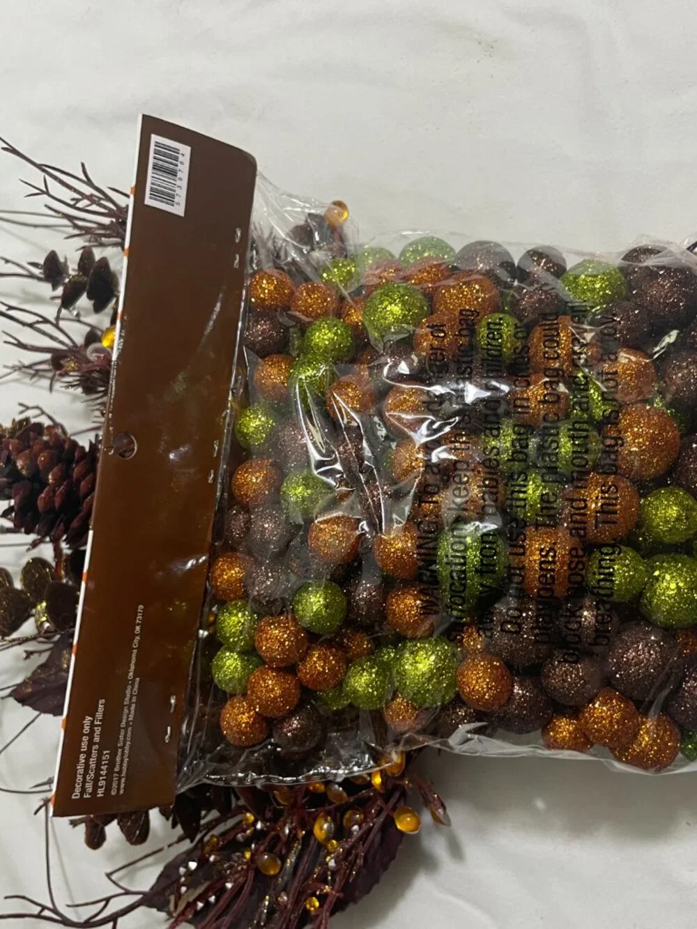 Lot of 3 Fall Pumpkin Pinecone Berry Floral Picks & Glitter Scatter Fillers Deco