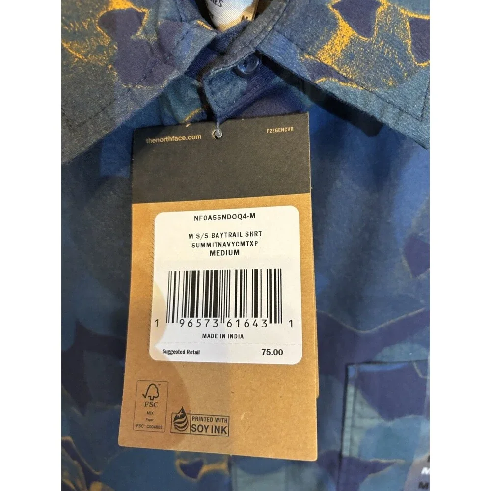 The North Face Men's Baytrail Shirt Medium Blue Camo Short Sleeve Button Up NWT