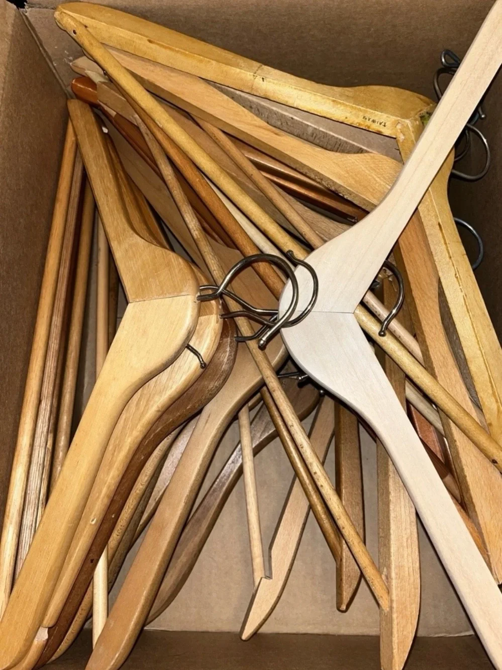 20 Natural Wood clothes Hangers w/ Metal Hooks