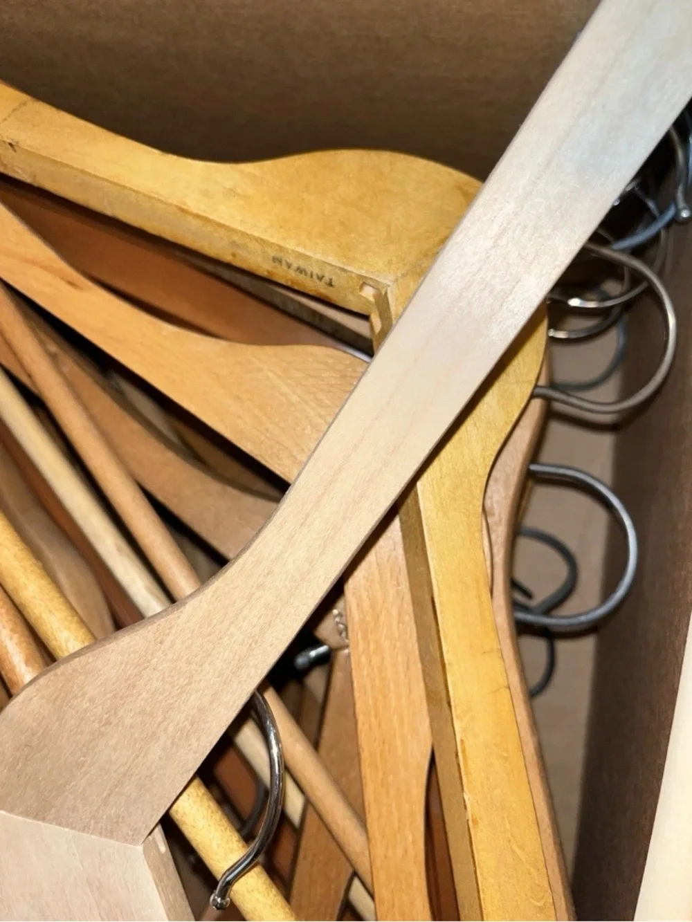 20 Natural Wood clothes Hangers w/ Metal Hooks