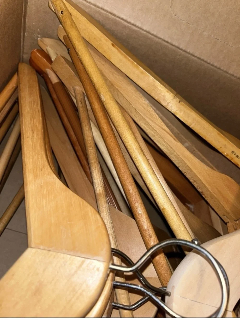 20 Natural Wood clothes Hangers w/ Metal Hooks