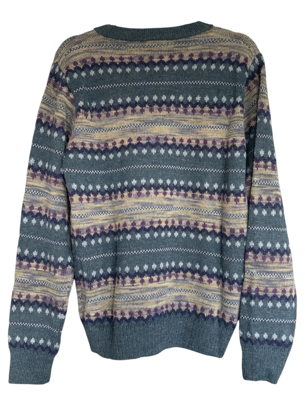 NOVICA 100% Alpaca Fair Isle Sweater Medium Blue Purple Made in Peru Soft