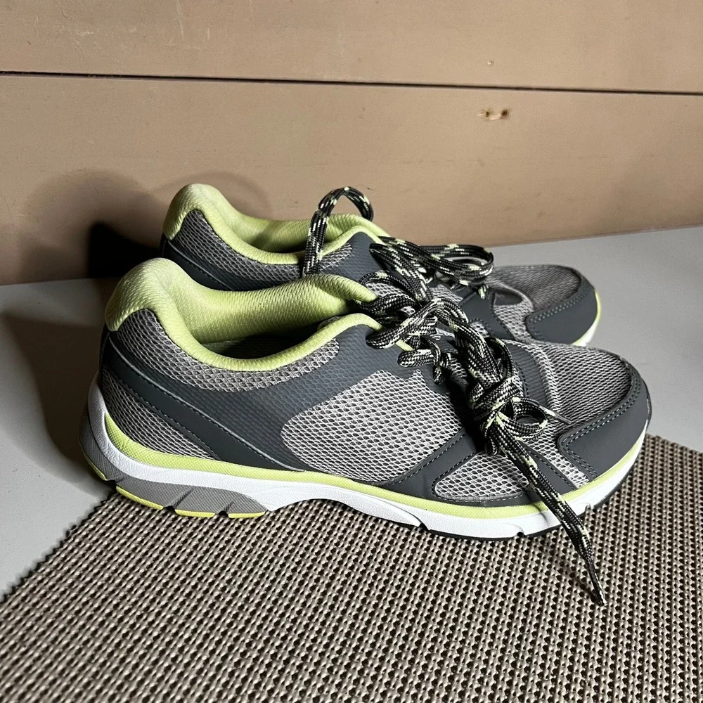Vionic 1st Ray Technology Grey Lime Green Mesh Athletic Walking Sneakers Mens 9