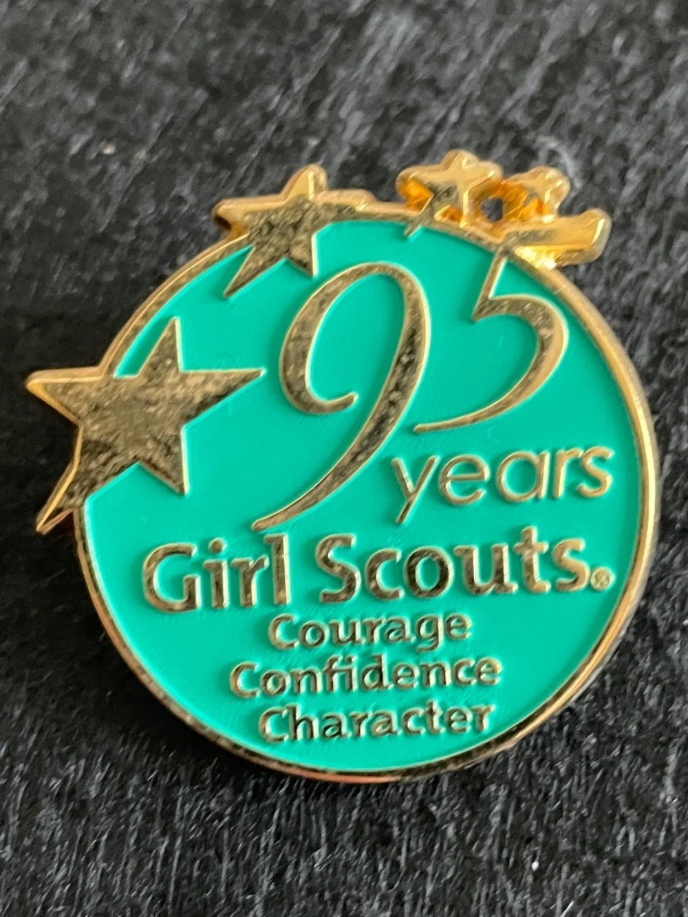 3 Girl Scouts Pins GS 100 Trefoil 95 Years 95 Heart Globe