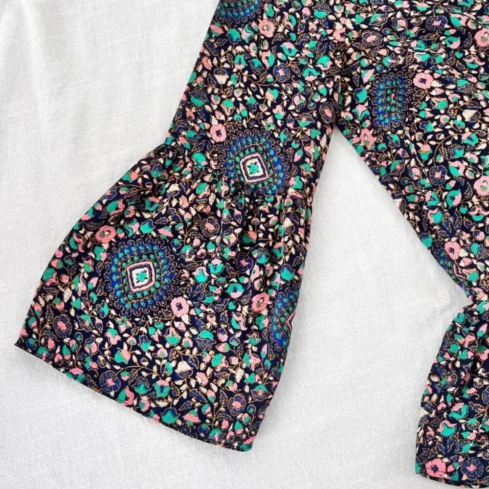 Peasant Blouse with Bell Sleeves Navy Multicolor J.Crew Women's Small