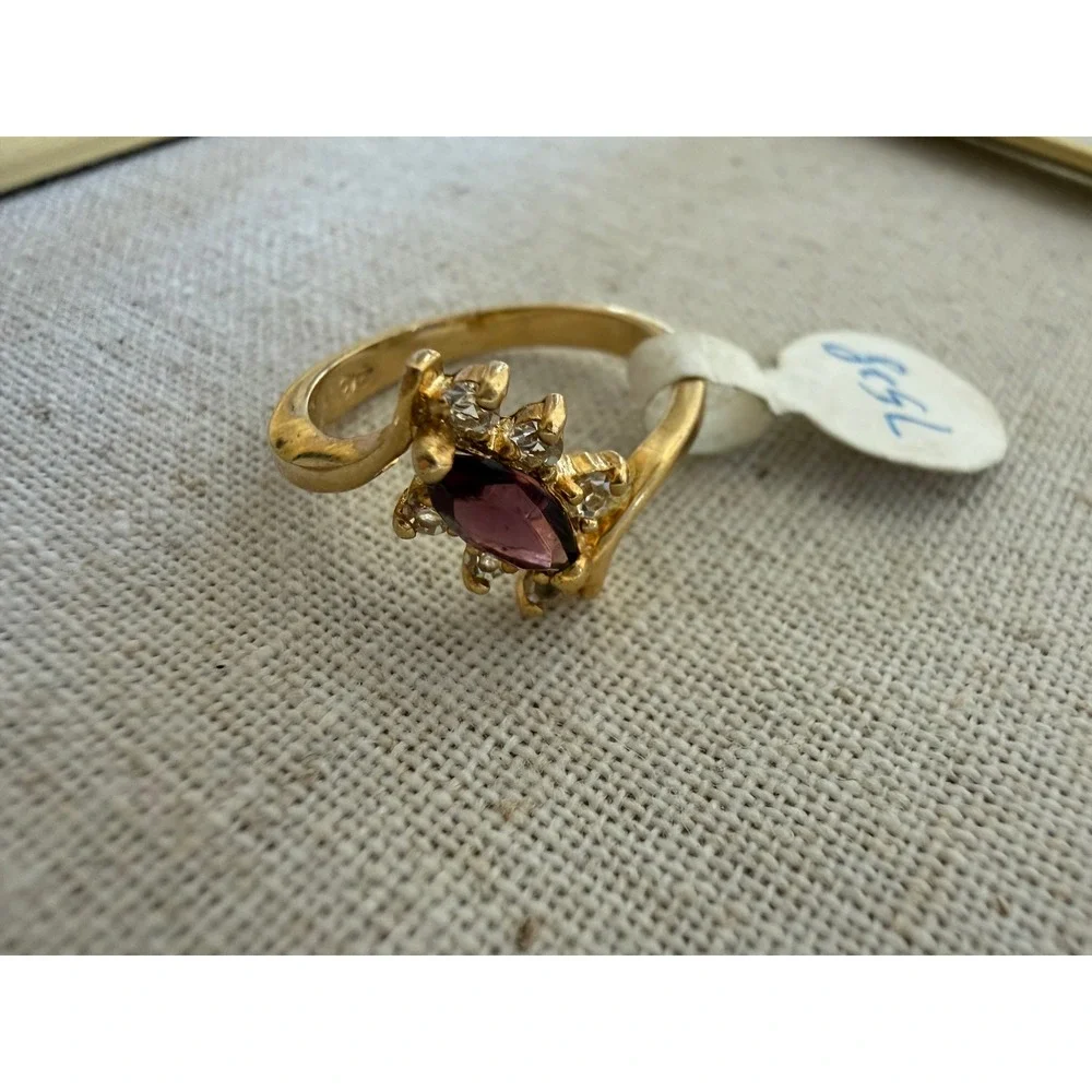 Vintage Gold Marquise size 6.5  amethyst Cocktail Ring Clear Accents signed BB‎