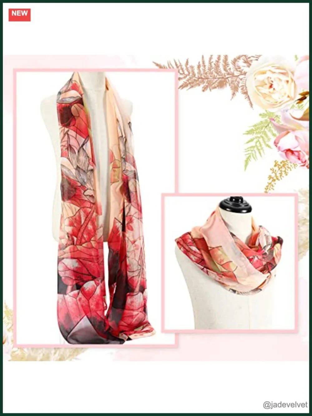 8 Pcs Lightweight Georgette Scarves Floral Lotus Pattern Long Shawl Wrap