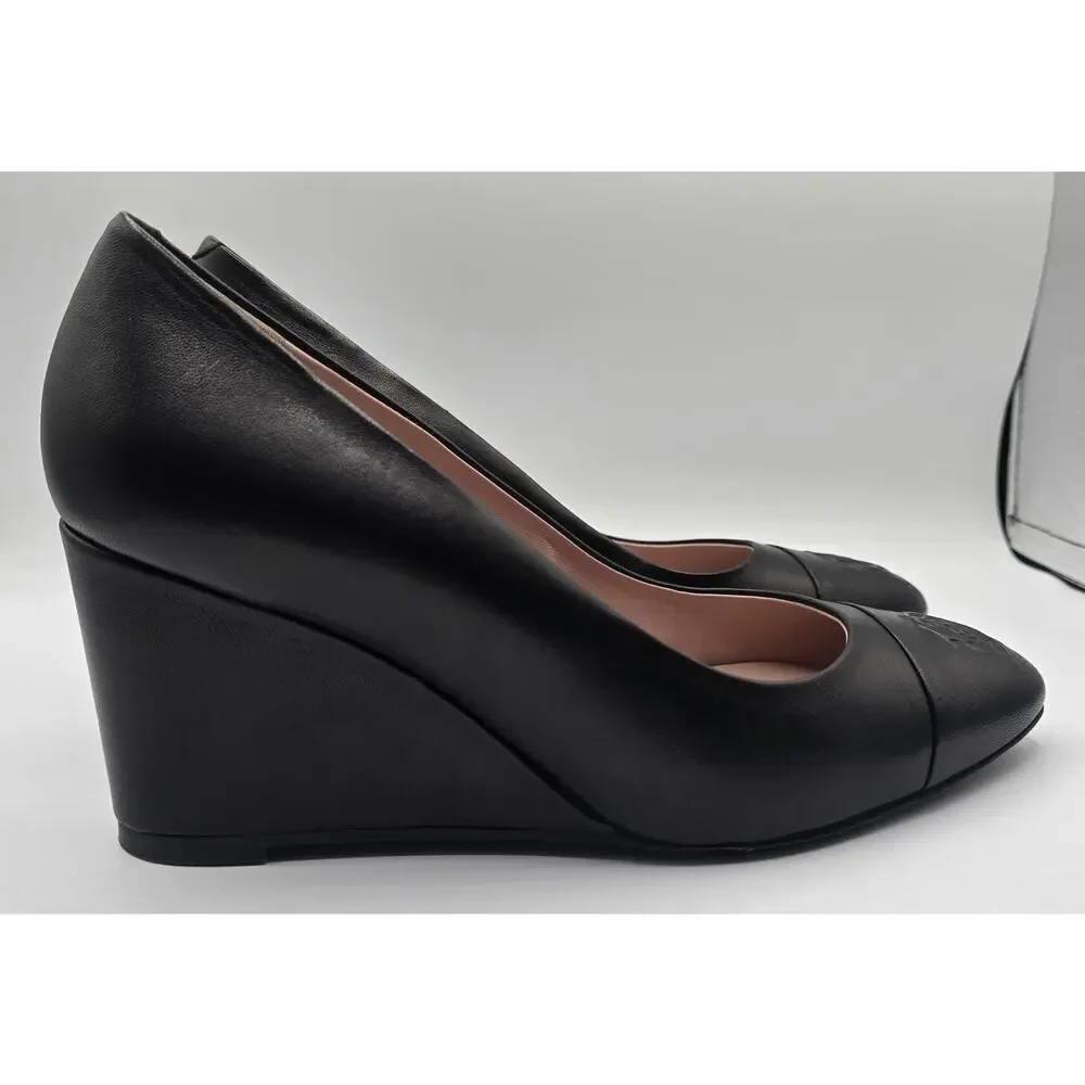 Taryn Rose Black Leather Wedge Pumps