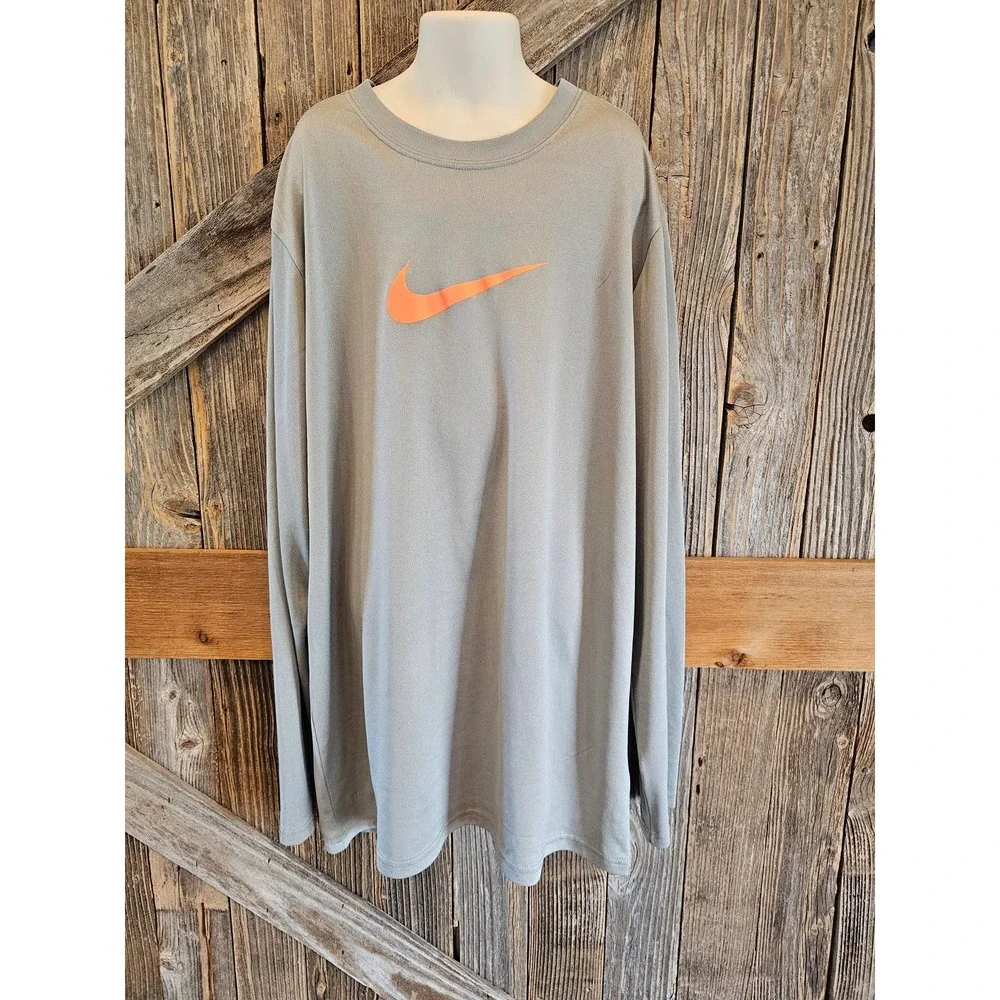 Nike dri fit long sleeve swoosh grey Performance shirt youth XL #