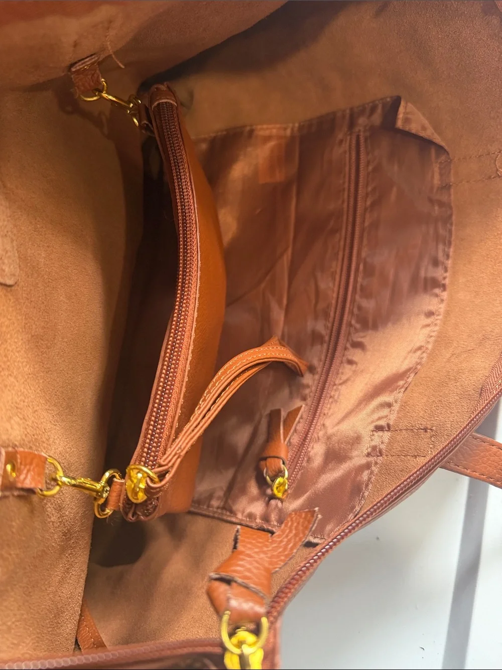 Joy Mangano Large Brown Tote Bag with Removable Pouch