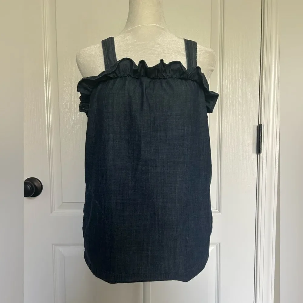 J. Crew Women’s Blue Ruffle 100% Cotton Top Size 00