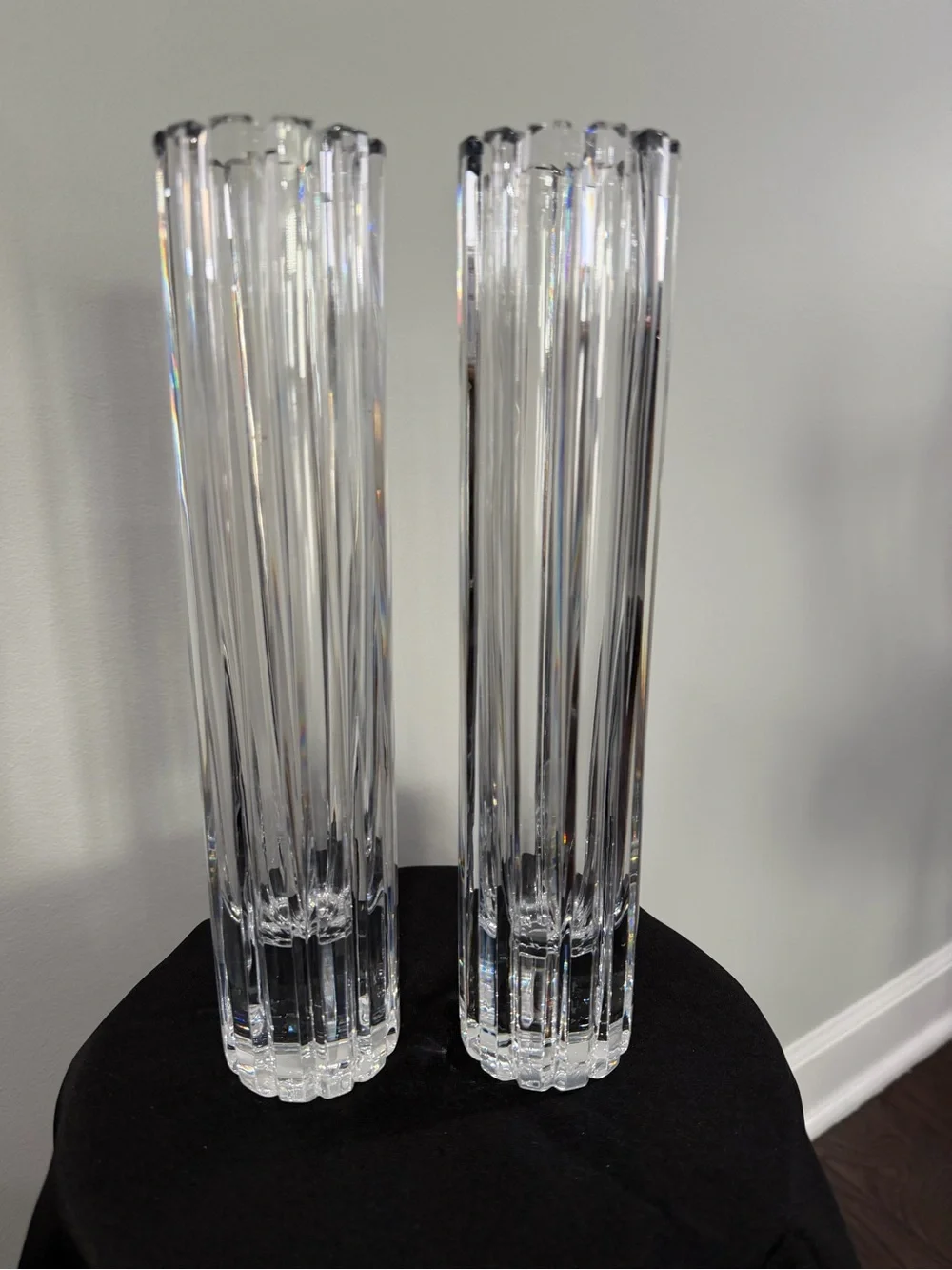 Crystal Clear Ribbed Glass Vase Pair - Elegant Clear Home Accent
