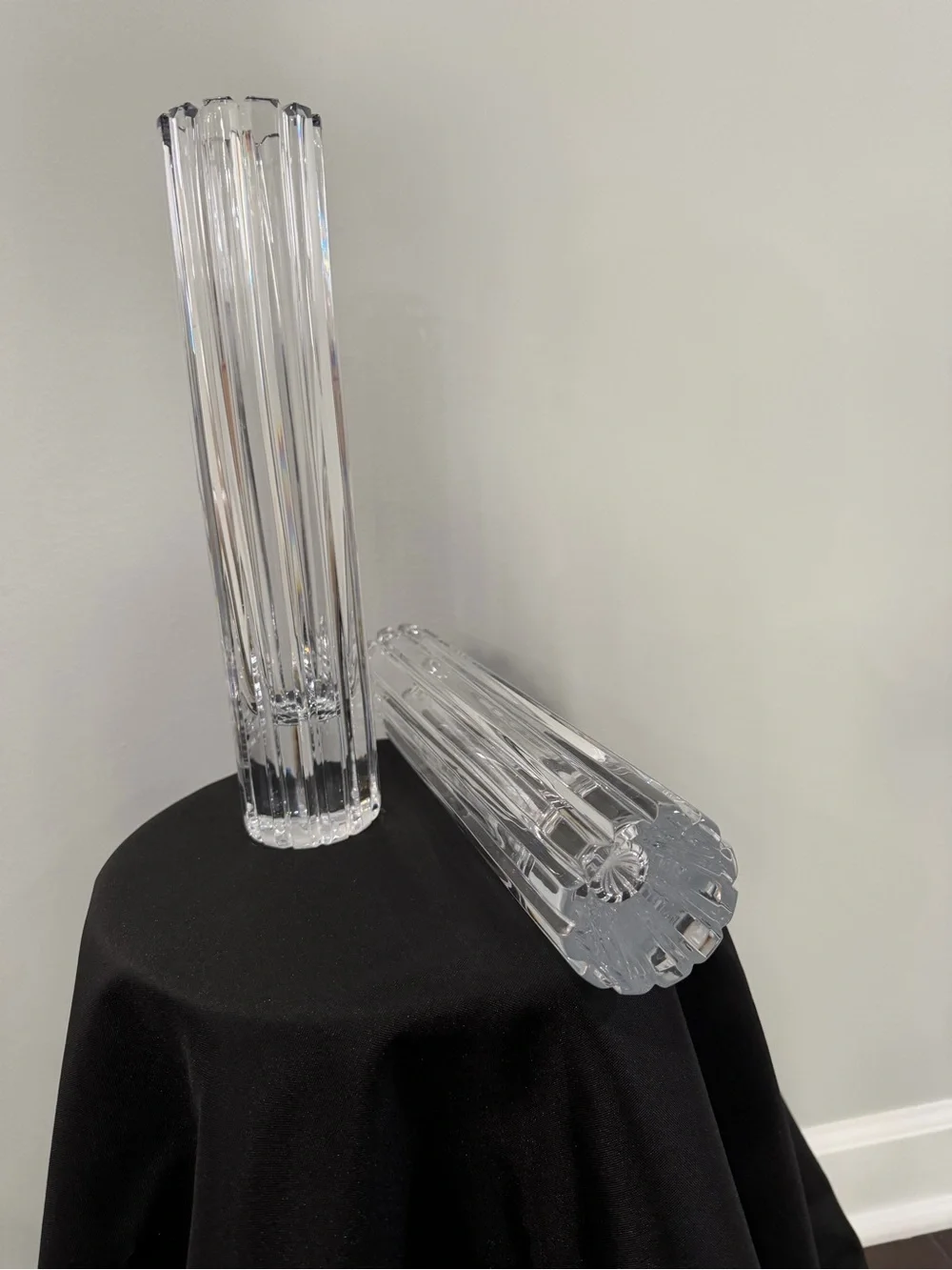 Crystal Clear Ribbed Glass Vase Pair - Elegant Clear Home Accent