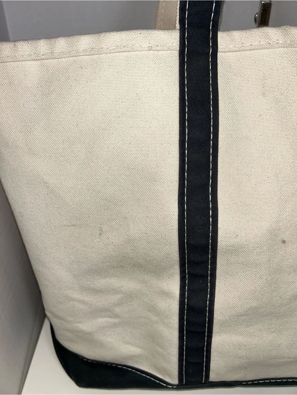Vintage L.L. Bean Boat and Tote Natural Canvas Black Made USA Tote Shoulder Bag
