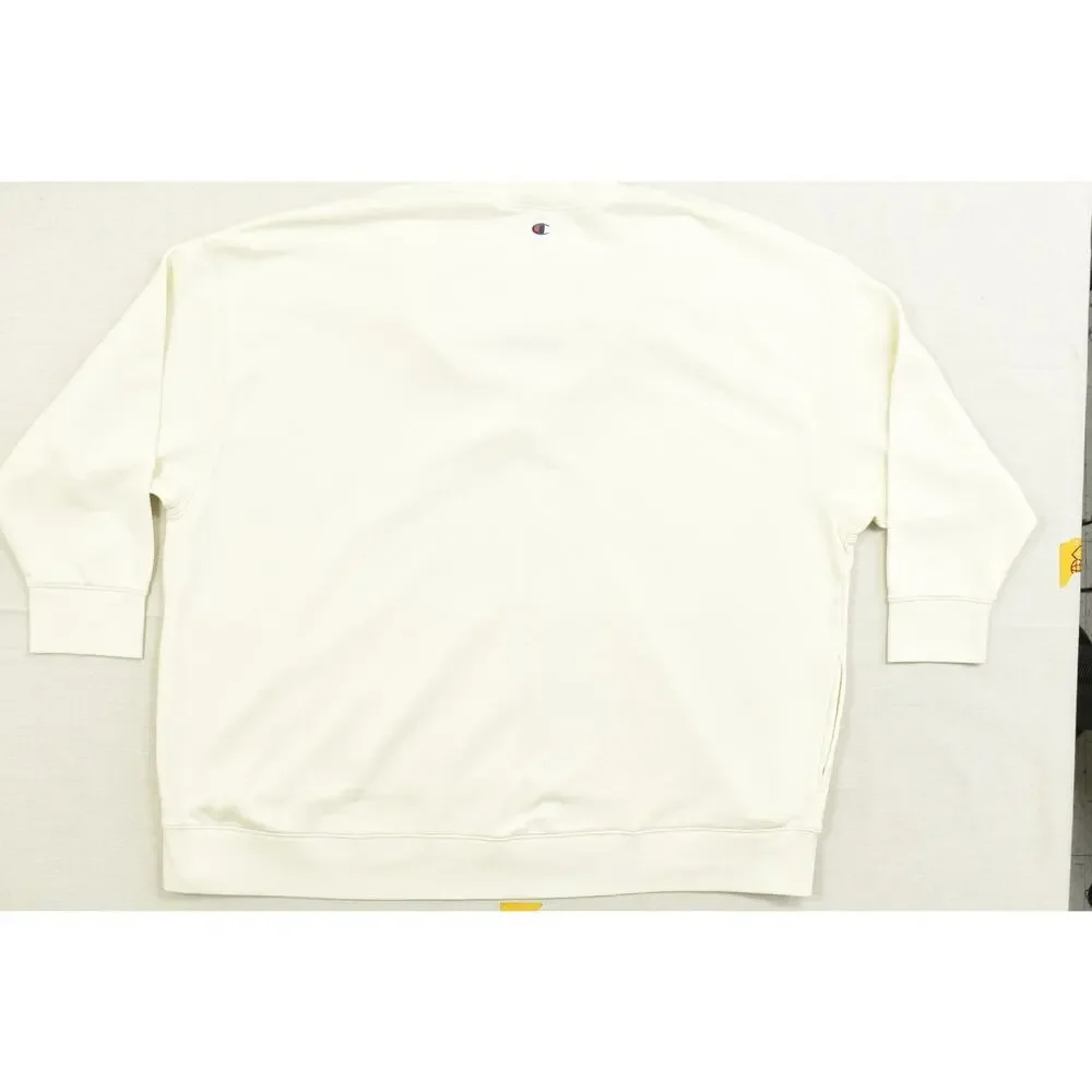 Champion 4X Cream V-Neck Sweatshirt Embroidered Logo Pockets Plus Size Oversized