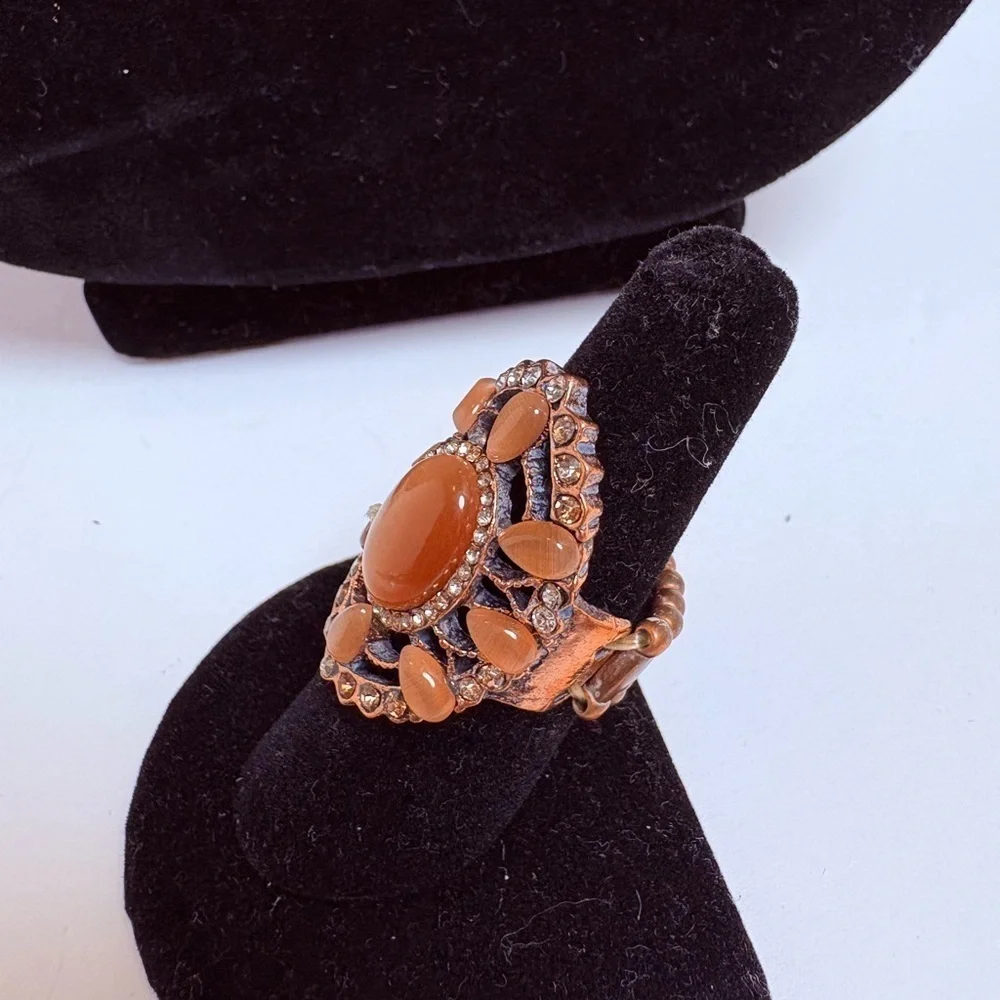 Elegant Brown and Rhinestone Stretch Statement Ring