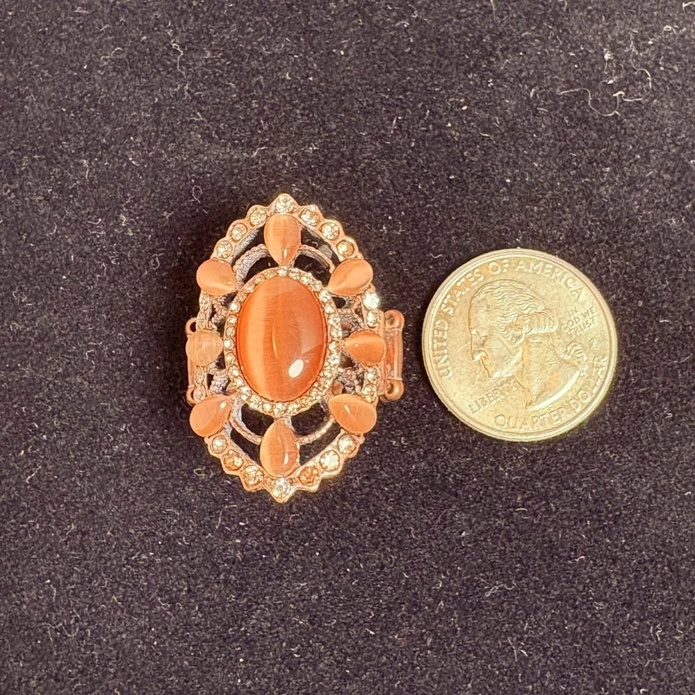 Elegant Brown and Rhinestone Stretch Statement Ring